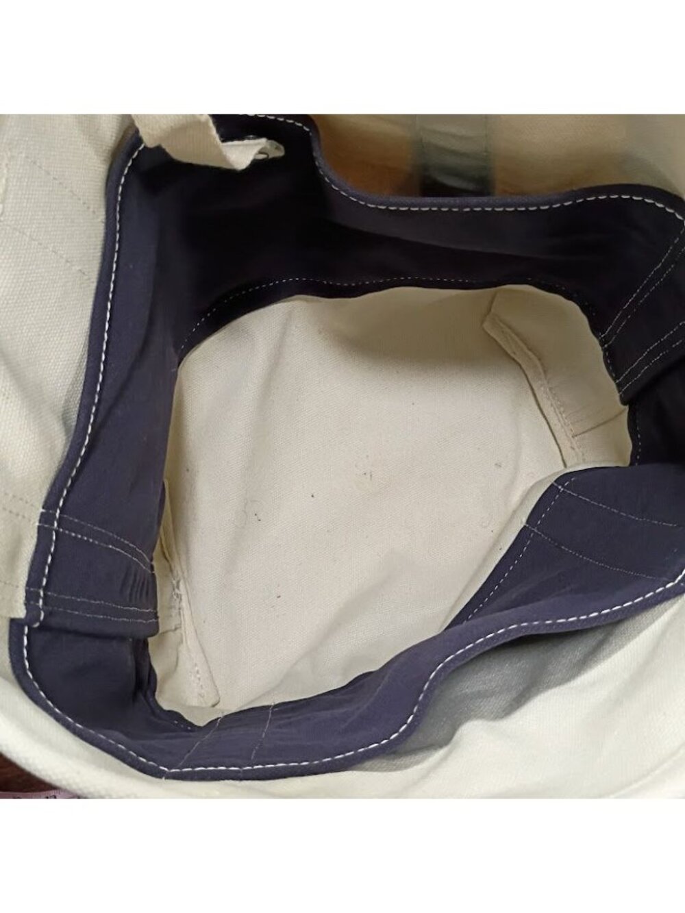 Lands End Tote Canvas Plaid Straps Cream Navy Large - Picture 10 of 10